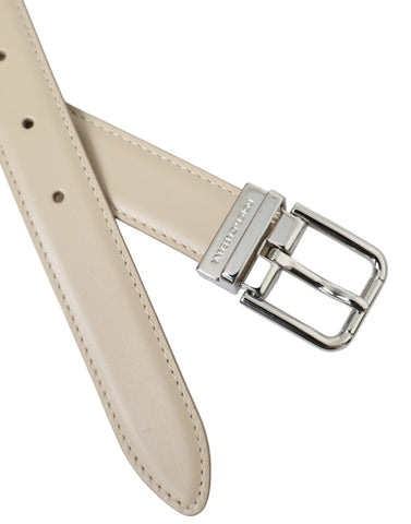 Dolce & Gabbana Beige Calfskin Leather Silver Metal Buckle Belt - Retail Flare