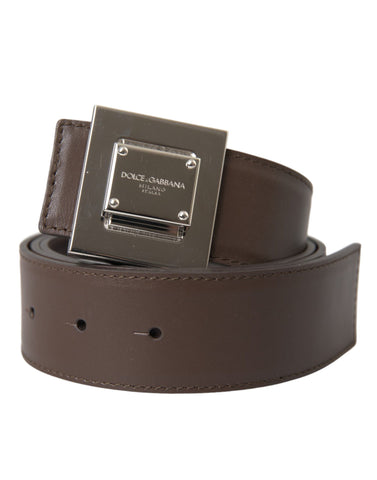 Dolce & Gabbana Brown Calf Leather Square Metal Buckle Belt - Retail Flare
