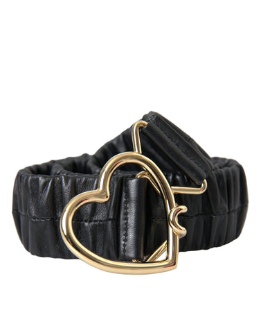Dolce & Gabbana Black Leather Gold Heart Metal Buckle Belt - Retail Flare