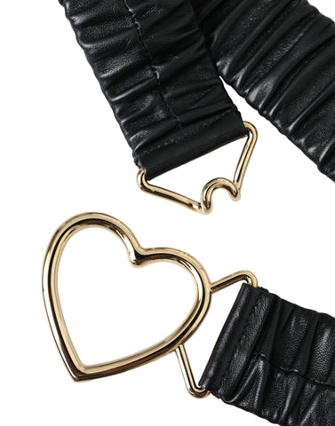 Dolce & Gabbana Black Leather Gold Heart Metal Buckle Belt - Retail Flare
