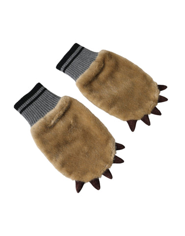 Dolce & Gabbana Beige Acrylic Knitted Fur Wrist Mitten Gloves - Retail Flare