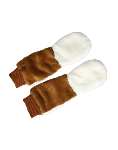 Dolce & Gabbana Brown White Acrylic Knitted Fur Mitten Gloves - Retail Flare