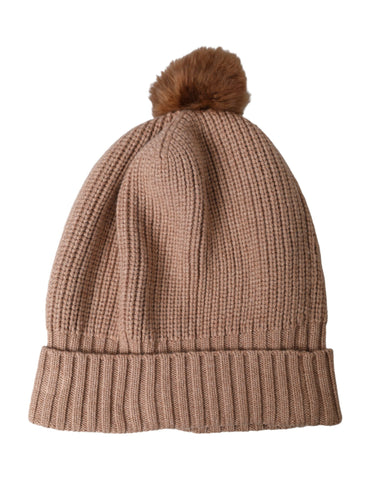 Dolce & Gabbana Brown Solid Knitted Fur Ball Winter Beanie Hat - Retail Flare