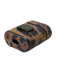 Dolce & Gabbana Brown Leopard Calf Leather Metal Logo Plaque Airpods Case - Retail Flare