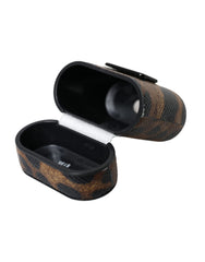 Dolce & Gabbana Brown Leopard Calf Leather Metal Logo Plaque Airpods Case - Retail Flare