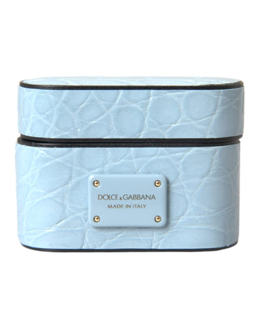 Dolce & Gabbana Light Blue Leather Metal Logo Plaque Airpods Case - Retail Flare