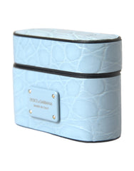 Dolce & Gabbana Light Blue Leather Metal Logo Plaque Airpods Case - Retail Flare