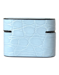 Dolce & Gabbana Light Blue Leather Metal Logo Plaque Airpods Case - Retail Flare