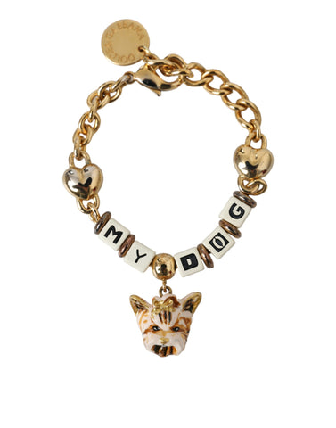 Dolce & Gabbana Gold Tone Brass Chain MY DOG Heart Bracelet - Retail Flare