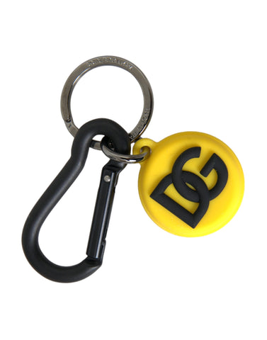 Dolce & Gabbana Yellow Rubber DG Logo Round Brass Metal Keyring Keychain - Retail Flare