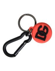 Dolce & Gabbana Red Orange Rubber DG Logo Round Metal Keyring Keychain - Retail Flare
