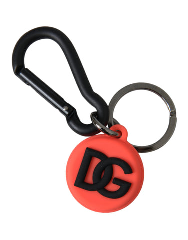 Dolce & Gabbana Red Orange Rubber DG Logo Round Metal Keyring Keychain - Retail Flare