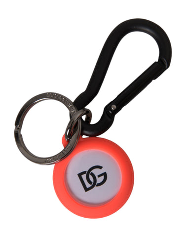 Dolce & Gabbana Red Orange Rubber DG Logo Round Metal Keyring Keychain - Retail Flare