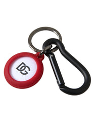 Dolce & Gabbana Red Rubber DG Logo Round Metal Brass Keyring Keychain - Retail Flare