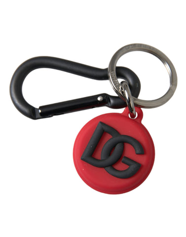 Dolce & Gabbana Red Rubber DG Logo Round Metal Brass Keyring Keychain - Retail Flare