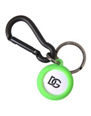 Dolce & Gabbana Green Rubber DG Logo Round Brass Metal Keyring Keychain - Retail Flare