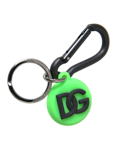 Dolce & Gabbana Green Rubber DG Logo Round Brass Metal Keyring Keychain - Retail Flare