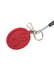 Dolce & Gabbana Red Rubber DG Logo Silver Brass Metal Keyring Keychain - Retail Flare