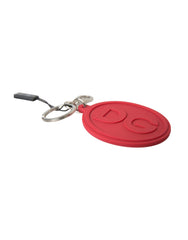 Dolce & Gabbana Red Rubber DG Logo Silver Brass Metal Keyring Keychain - Retail Flare