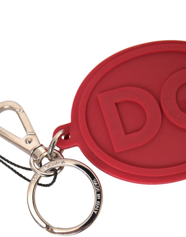 Dolce & Gabbana Red Rubber DG Logo Silver Brass Metal Keyring Keychain - Retail Flare