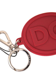 Dolce & Gabbana Red Rubber DG Logo Silver Brass Metal Keyring Keychain - Retail Flare