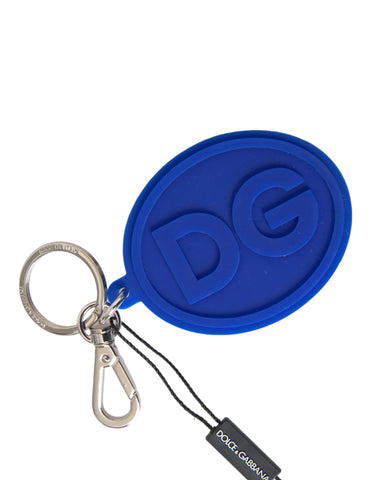 Dolce & Gabbana Blue Rubber DG Logo Silver Brass Metal Keyring Keychain - Retail Flare