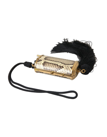 Dolce & Gabbana Beige Exotic Leather Mini Mirror Tassel Make Up Holder Bag - Retail Flare