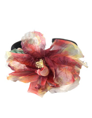 Dolce & Gabbana Rose Pink Silk Floral Black Tiara Women Hairband Diadem - Retail Flare