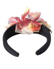Dolce & Gabbana Rose Pink Silk Floral Black Tiara Women Hairband Diadem - Retail Flare