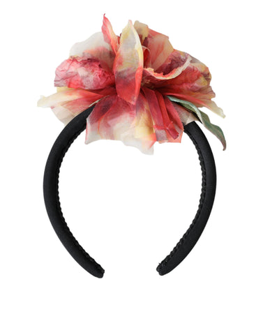 Dolce & Gabbana Rose Pink Silk Floral Black Tiara Women Hairband Diadem - Retail Flare