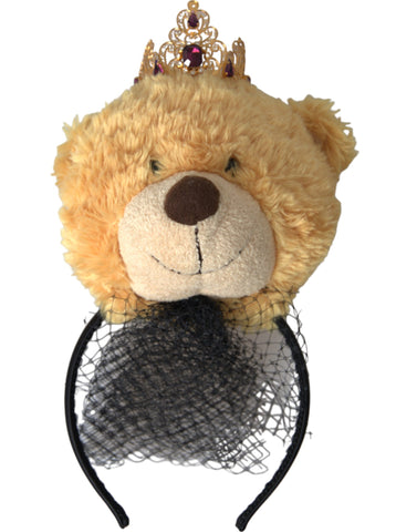 Dolce & Gabbana Brown Teddy Bear Gold Crystal Crown Hair Band Diadem - Retail Flare