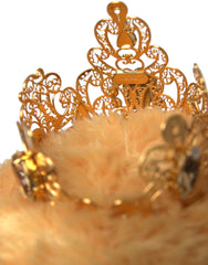 Dolce & Gabbana Brown Teddy Bear Gold Crystal Crown Hair Band Diadem - Retail Flare