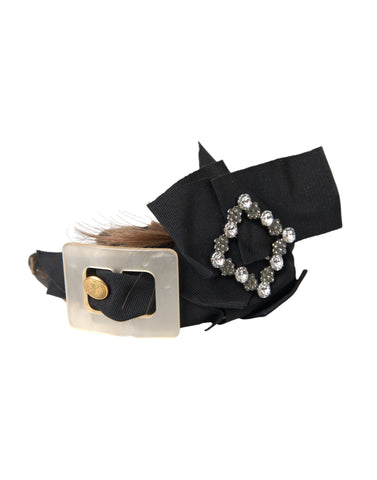 Dolce & Gabbana Black Crystal Button Brown Hair Women Headband Diadem - Retail Flare