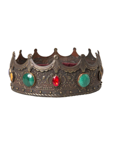 Dolce & Gabbana Bronze Brass Multicolor Crystal Crown Tiara Hat - Retail Flare