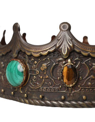 Dolce & Gabbana Bronze Brass Multicolor Crystal Crown Tiara Hat - Retail Flare