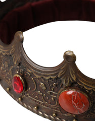 Dolce & Gabbana Bronze Brass Multicolor Crystal Crown Tiara Hat - Retail Flare