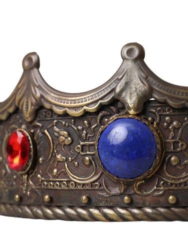 Dolce & Gabbana Bronze Brass Multicolor Crystal Crown Tiara Hat - Retail Flare
