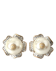 Dolce & Gabbana Gold Tone Maxi Faux Pearl Floral Clip-on Jewelry Earrings - Retail Flare