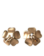 Dolce & Gabbana Gold Tone Maxi Faux Pearl Floral Clip-on Jewelry Earrings - Retail Flare