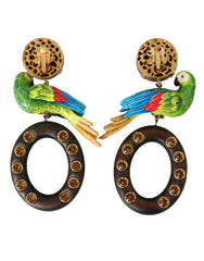 Dolce & Gabbana Multicolor Parrot Wood Brass Crystal Embellished Earring - Retail Flare
