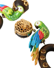 Dolce & Gabbana Multicolor Parrot Wood Brass Crystal Embellished Earring - Retail Flare