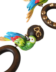 Dolce & Gabbana Multicolor Parrot Wood Brass Crystal Embellished Earring - Retail Flare