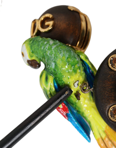 Dolce & Gabbana Multicolor Parrot Wood Brass Crystal Embellished Earring - Retail Flare