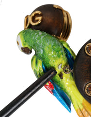 Dolce & Gabbana Multicolor Parrot Wood Brass Crystal Embellished Earring - Retail Flare