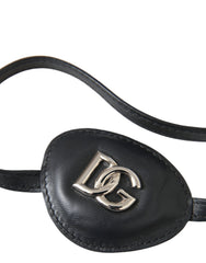 Dolce & Gabbana Black Calfskin Leather Metal DG Logo Eye Patch - Retail Flare