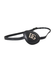 Dolce & Gabbana Black Calfskin Leather Metal DG Logo Eye Patch - Retail Flare