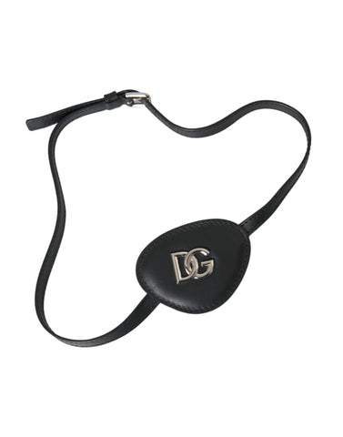Dolce & Gabbana Black Calfskin Leather Metal DG Logo Eye Patch - Retail Flare