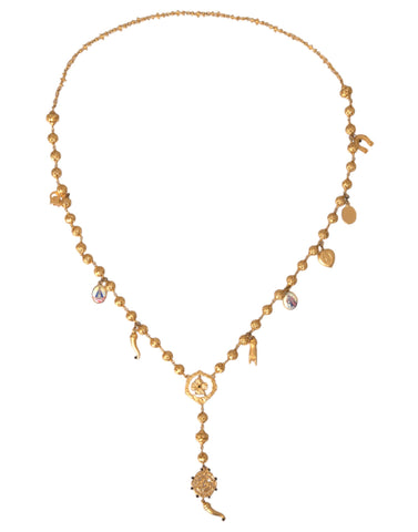 Dolce & Gabbana Gold Tone Chain Brass Beaded Statement Sicily Necklace - Retail Flare