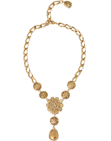 Dolce & Gabbana Gold Brass Crystal Purple Pink Pearl Pendants Necklace - Retail Flare