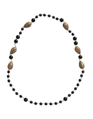 Dolce & Gabbana Gold Tone Brass Black Printed Beaded Long Chain Necklace - Retail Flare